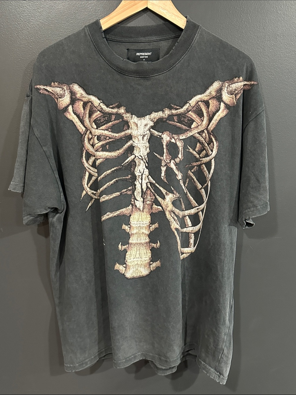 Represent Bones Vintage Grey Tee Skeleton Graphic Mens Sz M